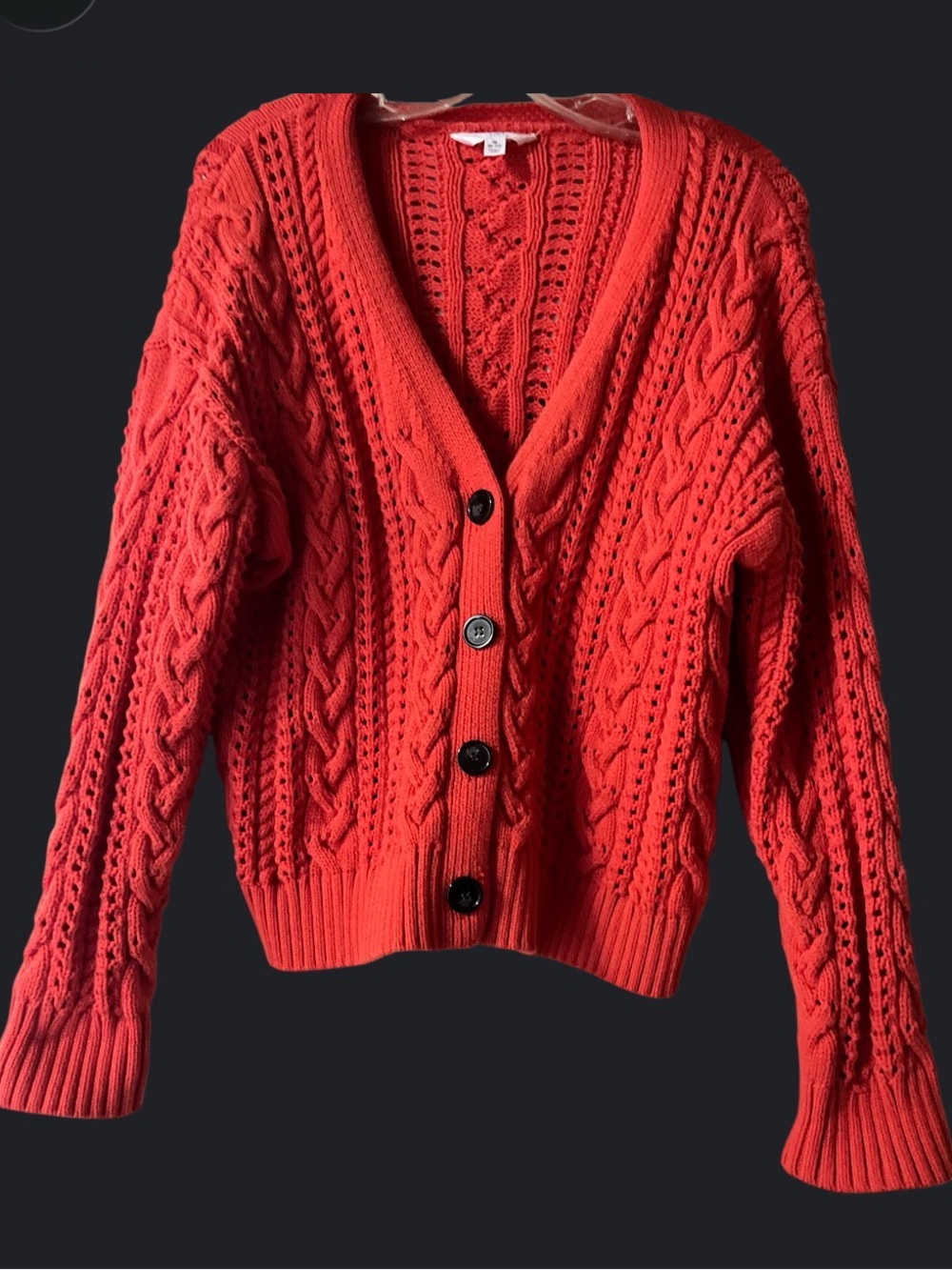 Time and Tru Red Cable Knit V-Neck Button Cardigan